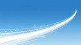 A white steam trail from a plane or rocket on a blue sky. A realistic modern illustration of a curve smoke tail trail. A condensation tail trail from an airplane speeding through the air. Panoramic