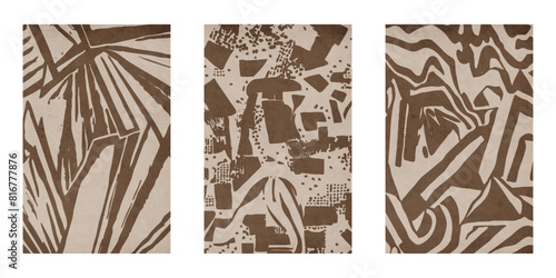 Set of 3 Abstract illustration in vintage style. For use in graphics, for wall decor. .