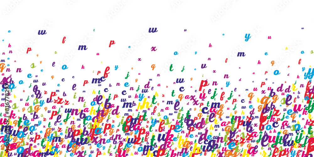 Flying latin letters. Colorful childish scattered Flying latin letters. Colorful childish scattered