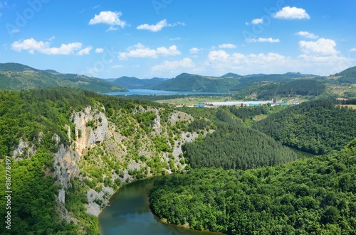 Scenic view of the Uvac River surrounded by majestic mountains. Serbia