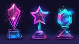Award trophy mockup with star and rhombus shapes and empty transparent acrylic base. Realistic modern set of plexiglass award that is perfect for business recognition or sport competitions.