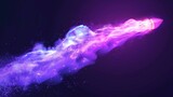 Space ship or cosmic body shine smoke streak effect, rocket missile or star motion light trail. Realistic modern of purple and blue flames with neon glowing tails with particles.