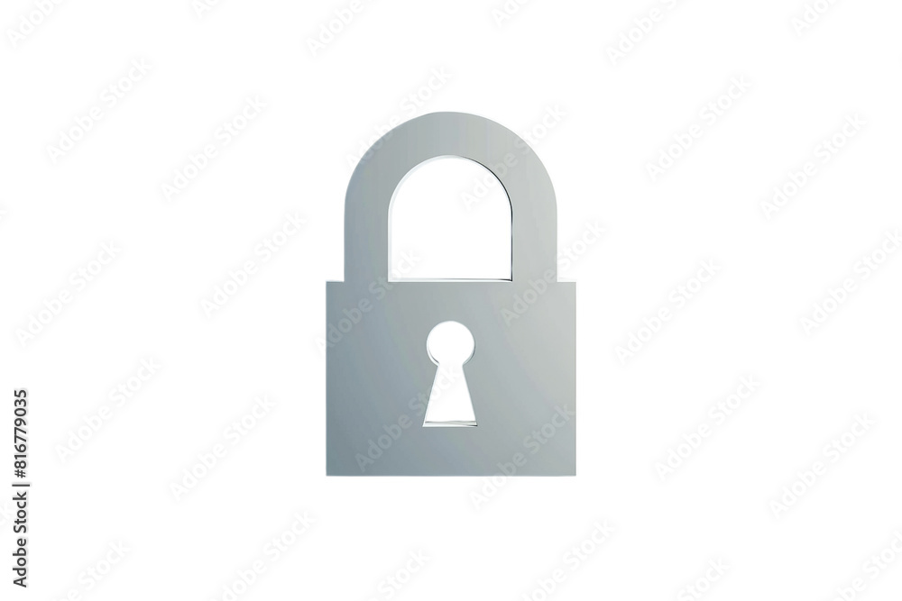 A silver lock with a keyhole. The lock is on a transparent background. A silver lock with a keyhole. The lock is on a transparent background.