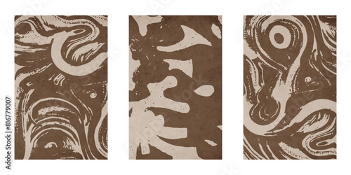 Set of 3 Abstract illustration in vintage style. For use in graphics, for wall decor. .