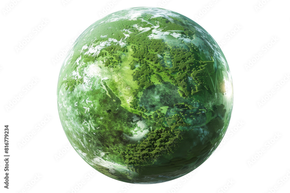 A green planet with a lot of trees and clouds. The planet is very large and has a lot of greenery on it A green planet with a lot of trees and clouds. The planet is very large and has a lot of greenery on it