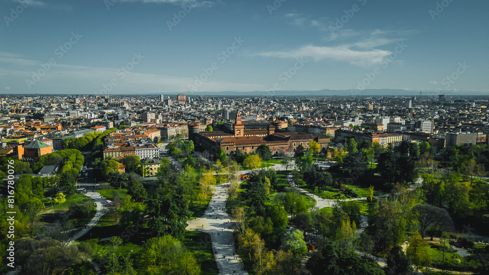 Aerial view photo of famous Sempione park in the heart of Milano, Lombardia, Italia Aerial view photo of famous Sempione park in the heart of Milano, Lombardia, Italia