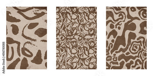 Set of 3 Abstract illustration in vintage style. For use in graphics, for wall decor. .