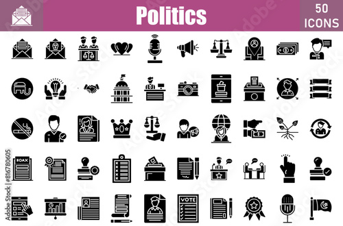 Politics Icons Set. Editable Stroke. Pixel Perfect