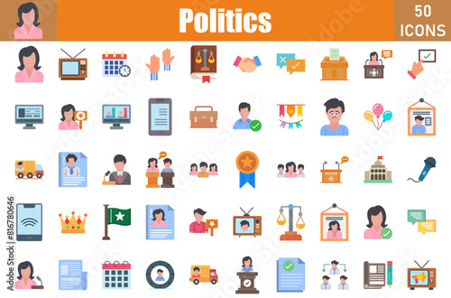 Politics Icons Set. Editable Stroke. Pixel Perfect