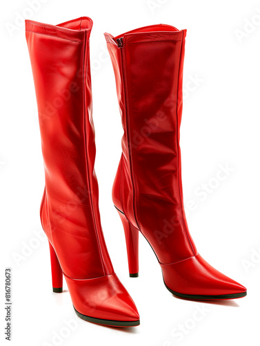 a pair of red leather high heel stiletto boots