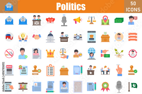 Politics Icons Set. Editable Stroke. Pixel Perfect