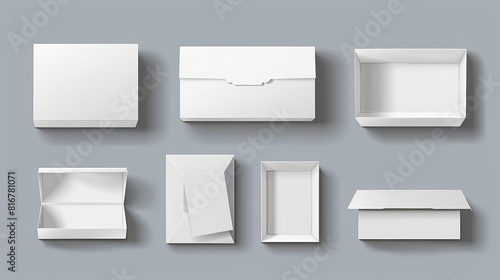 Closed and open white cardboard box mockup for delivery or gift concept. Rectangular paper pack mockup for corporate and brand presentations.