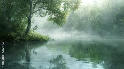 fog blanketing a tranquil forest  creating an ethereal atmosphere