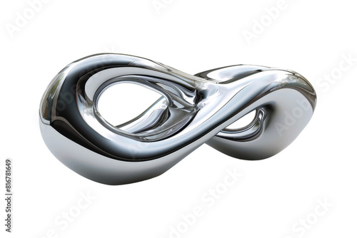 A silver object with a curved shape that resembles an infinity symbol. The object is shiny and reflective, giving it a modern and futuristic appearance