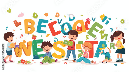 Children playing Alphabet puzzle learning English Vector
