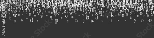 Flying latin letters. White chalk  scattered