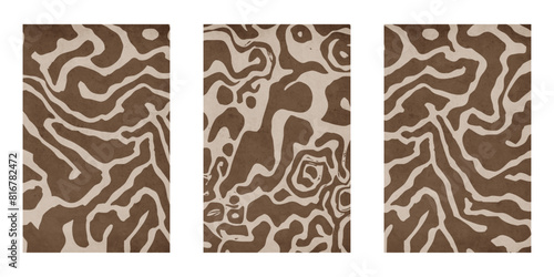 Set of 3 Abstract illustration in vintage style. For use in graphics, for wall decor. .