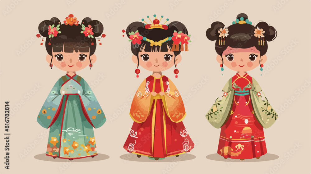 Chinese children Girl Costume Vector style vector design