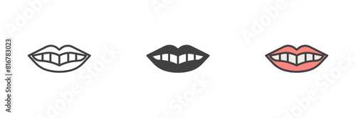 Smile mouth with white teeth different style icon set