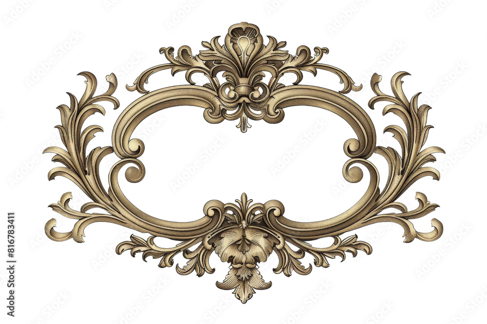 A gold frame with a floral design sits on a white background. The frame is ornate and intricate, with a sense of elegance and sophistication A gold frame with a floral design sits on a white background. The frame is ornate and intricate, with a sense of elegance and sophistication