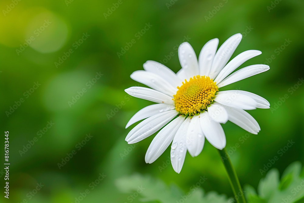 A white flower with yellow centers sits in a green field A white flower with yellow centers sits in a green field