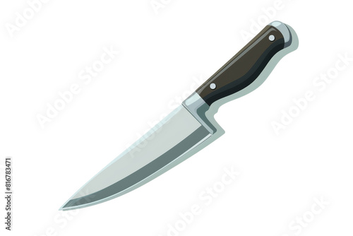 A knife is shown in a transparent background. The knife is sharp and has a silver handle
