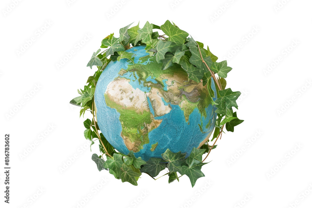 Fototapeta premium A globe with ivy growing around it. The globe is blue and green