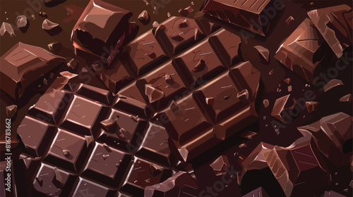 Pieces and bars of chocolate on table Vector illustration