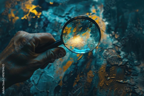 A person holding a magnifying glass. Perfect for scientific research projects