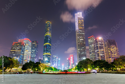 Guangzhou Canton skyline cityscape with skyscrapers in downtown at night in Guangzhou, China