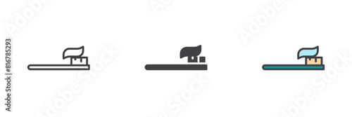 Toothbrush with toothpaste different style icon set
