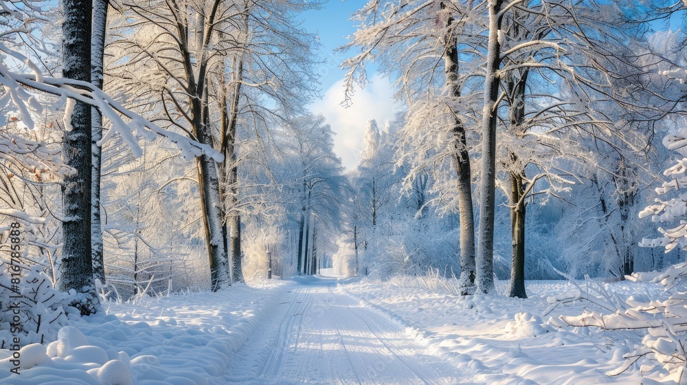 Snow covered trees enhance the picturesque winter scenery Snow covered trees enhance the picturesque winter scenery