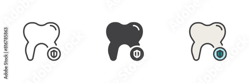 Tooth and shield different style icon set