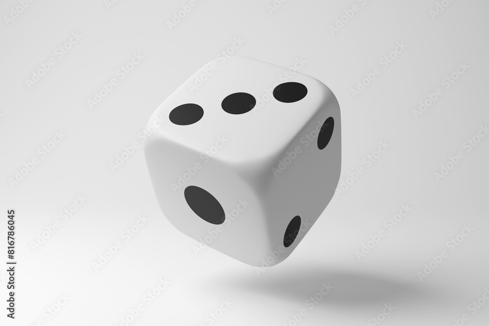 6 sided rolling dice floating in mid air on white background in monochrome and minimalism. Illustration of the concept of desktop games, gambling, mathematic probability and statistics 6 sided rolling dice floating in mid air on white background in monochrome and minimalism. Illustration of the concept of desktop games, gambling, mathematic probability and statistics