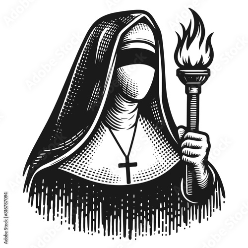 mysterious nun holding a torch illustration