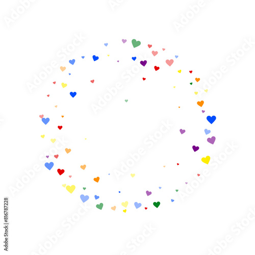 Rainbow colored scattered hearts. LGBT valentine