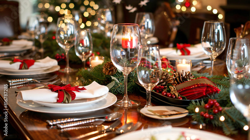 Dining table with Fourting for Christmas celebration -
