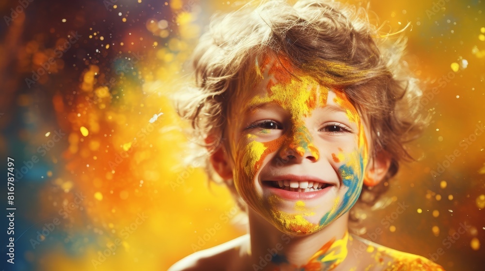 happy boy with painted face on bright colorful background
happy boy with painted face on bright colorful background