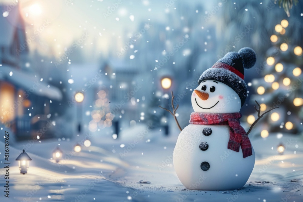 Cheerful Snowman with Santa Hat and Scarf. Generative ai