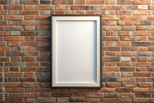 Blank picture frame on brick wall. Mock up