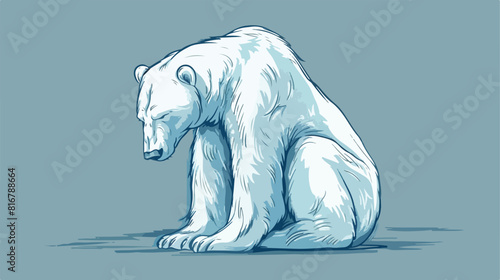 Sad cute adult polar bear hand drawn with contour lin photo