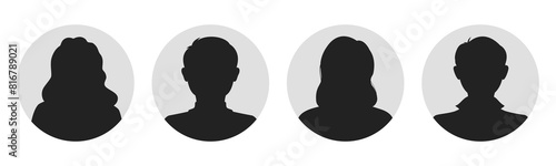 Male and female portraits, silhouettes, avatars or profiles for unknown anonymous persons. Man, woman, people.