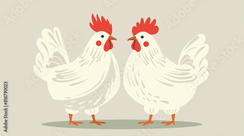 Couple white chicken animal character Vector style vector