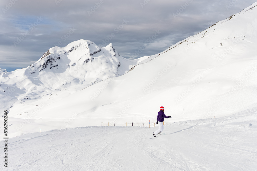 Snowboarder Slopes on Grindelwald First, Switzerland