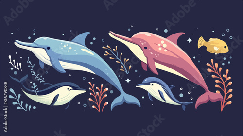 Sea animals Four. Ocean fauna dolphins killer whale n photo