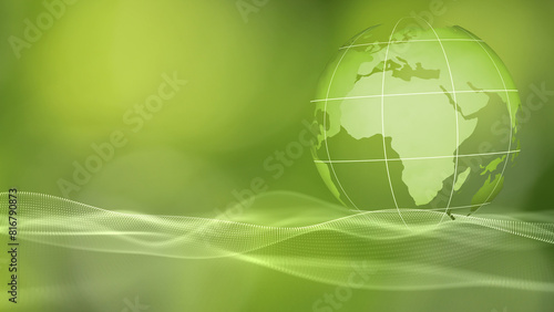 Earth globe world map on green nature illustration bright green background.