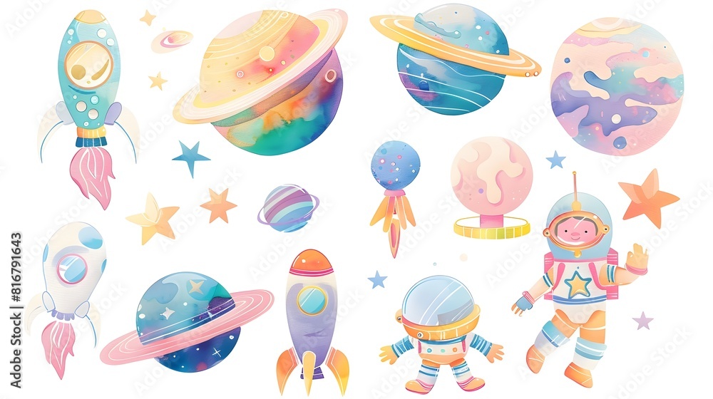 Colorful Cosmic Adventure Featuring Astronauts Planets and Intergalactic Colorful Cosmic Adventure Featuring Astronauts Planets and Intergalactic