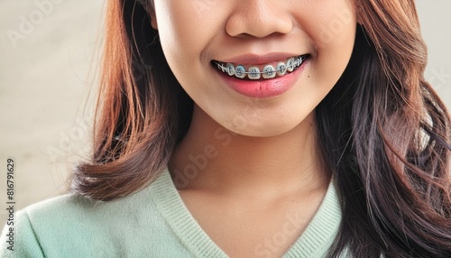 asiatische Mädchen mit Zahnspange.  photo