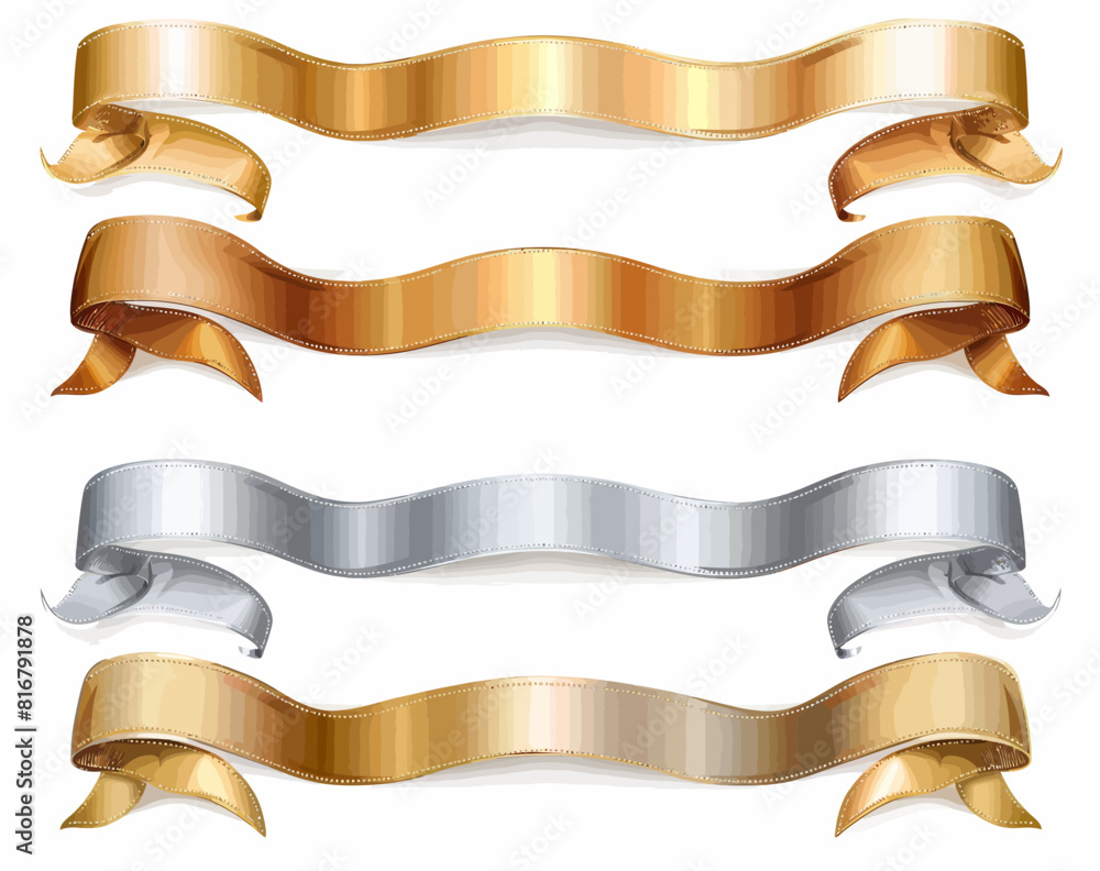 a set of gold and silver ribbons