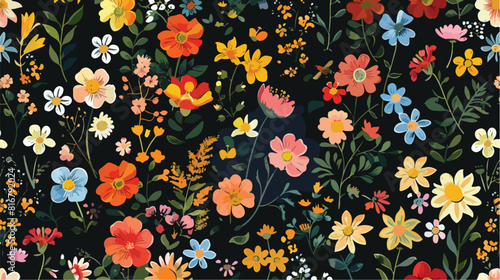 Seamless pattern with beautiful garden blooming flowe